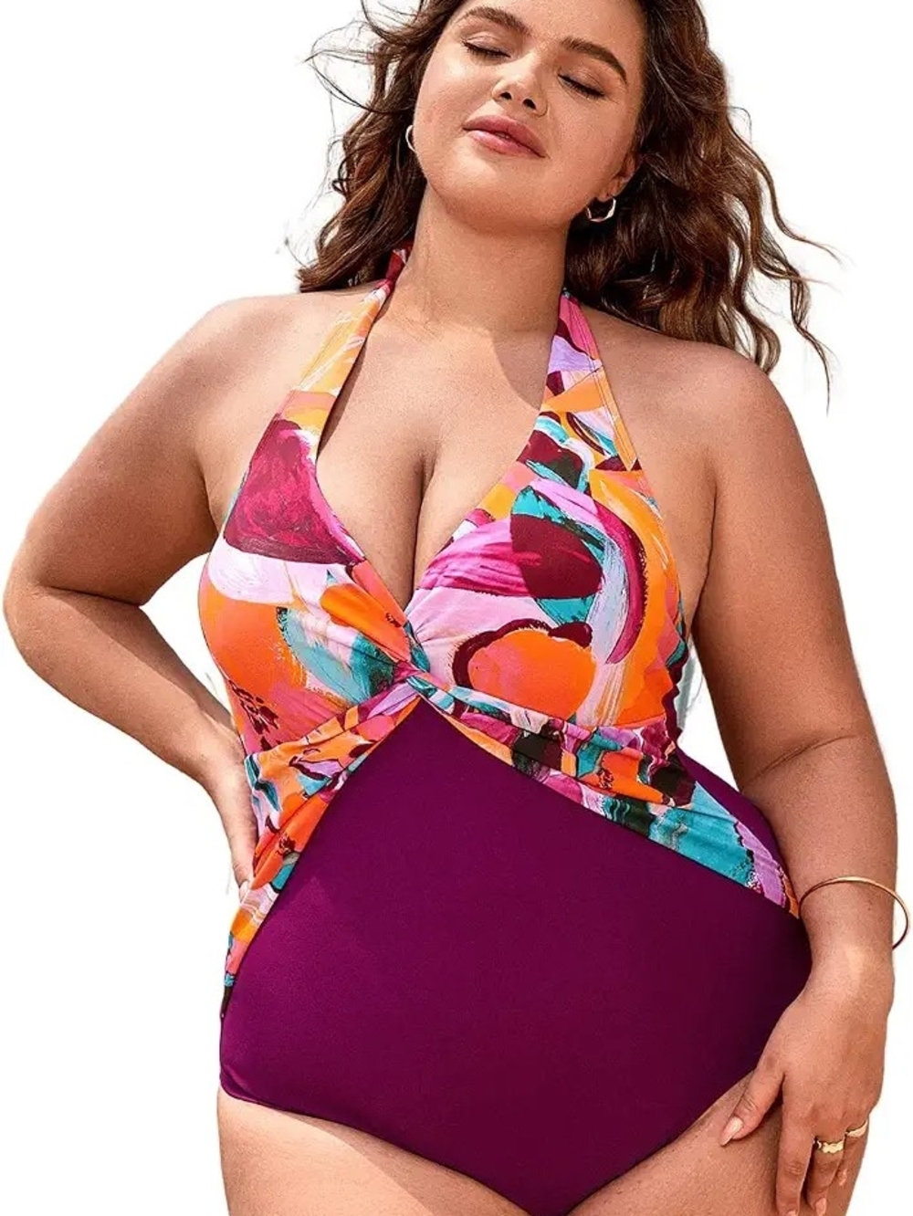 NWT Size 3X CUPSHE Plus Size One Piece Swimsuit for Women Bathing Suit Halter